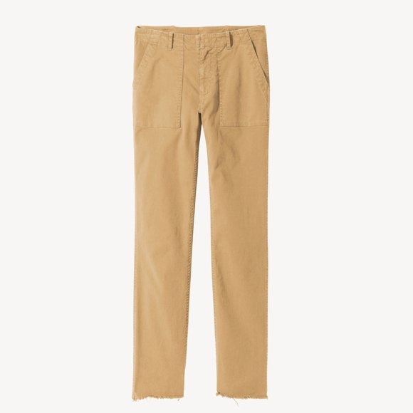 NWT Nili Lotan Jenna Cropped Pants Raw Hem Flap Black Pockets Sz 2 Camel - Picture 2 of 6